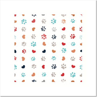 Colorful paw print pattern Posters and Art